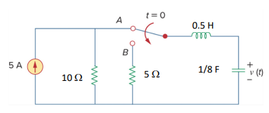 t= 0
A
0.5 H
5 A
1/8 F
5Ω
(t)
102
