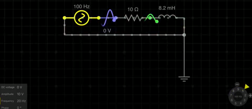 100 Hz
8.2 mH
10 Q
OV
DC voltage 0 V
Amplitude
10 V
400 Hz
Frequency 20 Hz
Phase
