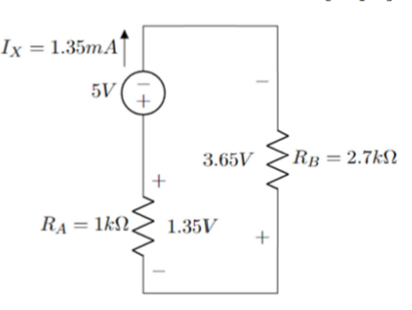 Ix = 1.35mA
RA
=
5V
1ΚΩ,
+
3.65V
1.35V
+
RB = 2.7k