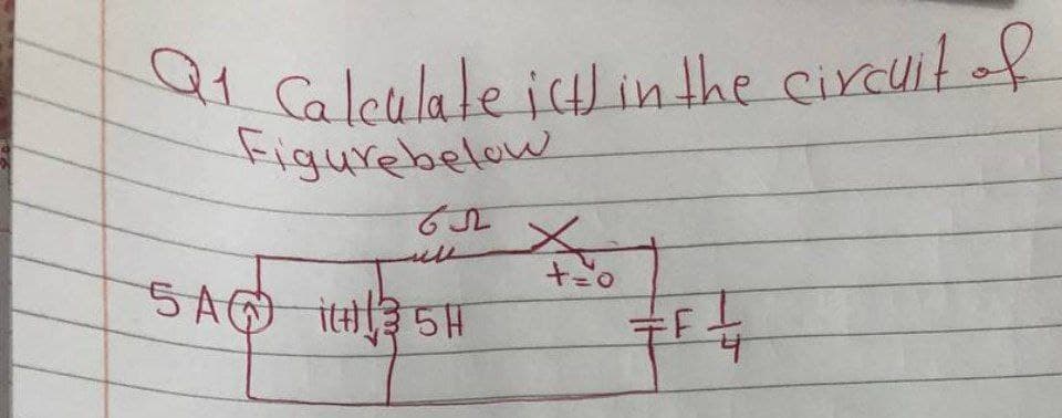 Q1 Calculate iH) in the circuit of
Figure below
65
X
SA 15H
7F+
+=0