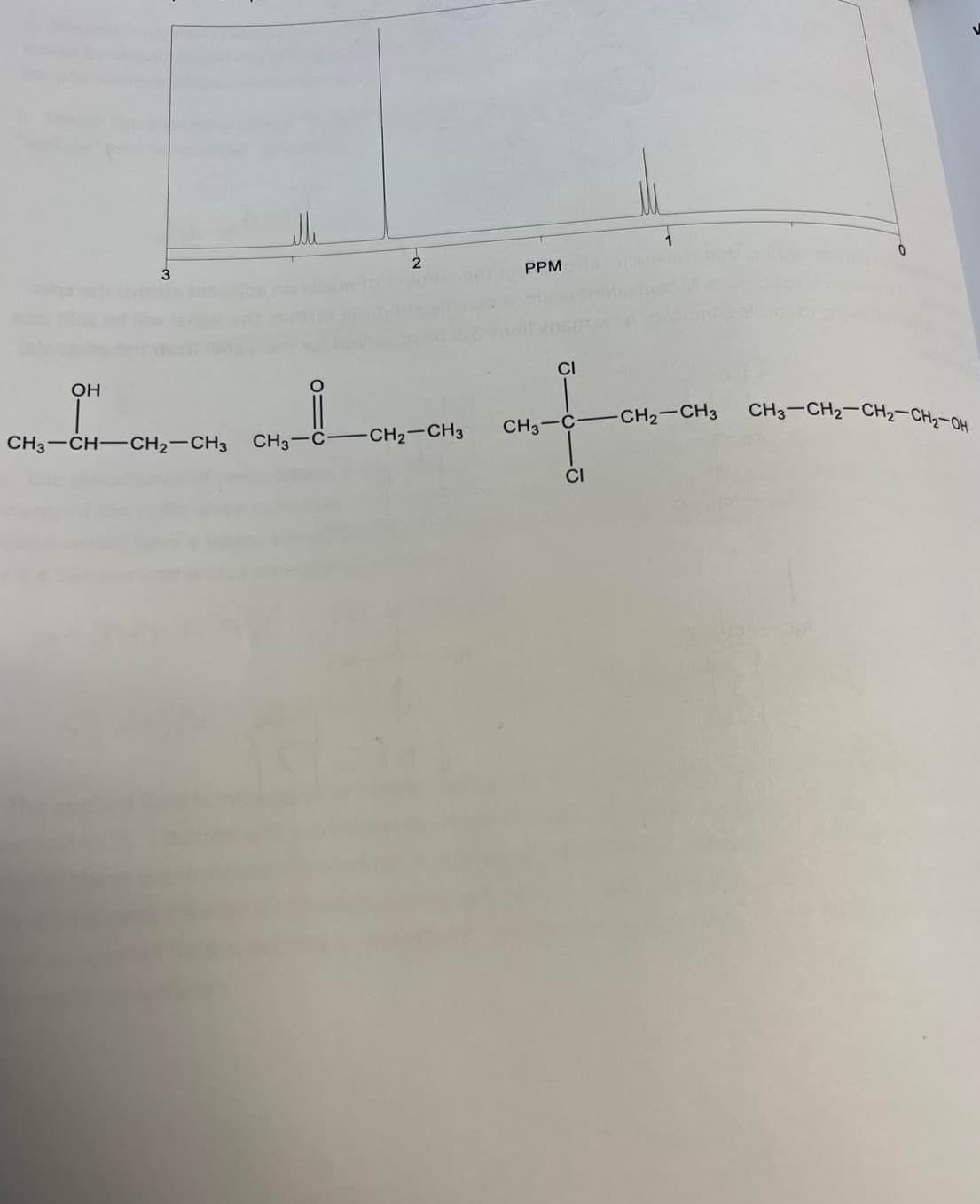 2.
3.
PPM
OH
CI
-CH2-CH3
CH3-CH2-CH2-CH2-OH
CH3-CH-CH2-CH3
CH3-C-
CH2-CH3
CH3
C
CI
