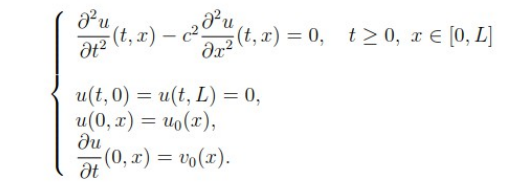 a u
– 2021
Ə12 (t, x)
ax2(t, x) = 0, + > 0, x ∈ [0, L]
t
u(t,0) = u(t, L) = 0,
u(0,x) = uo(x),
ди
Ət
(0, x) = vo(x).