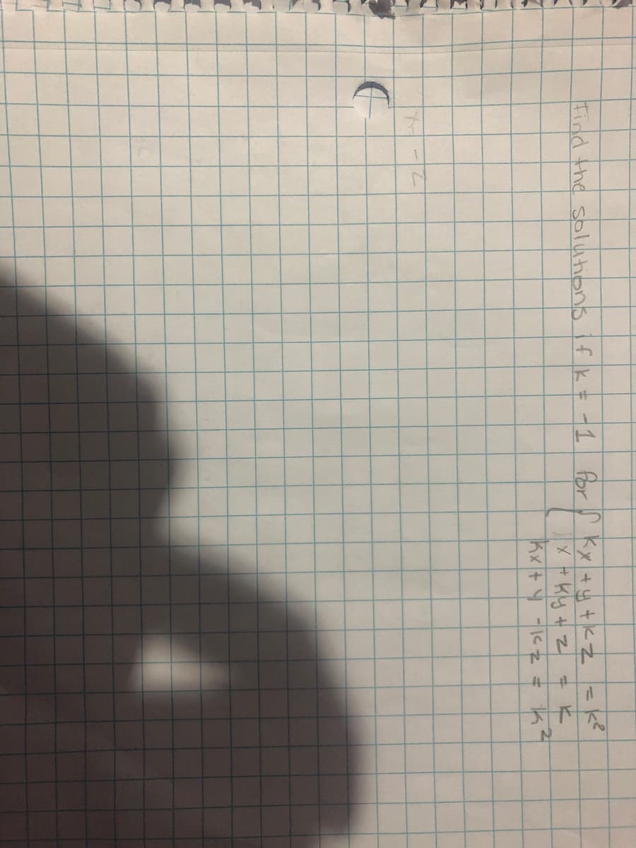 Find the solutions if k = - 1
F
for kx +y +z = K²
ky + z
4
K
X +
Kx + y
-K =
K
2