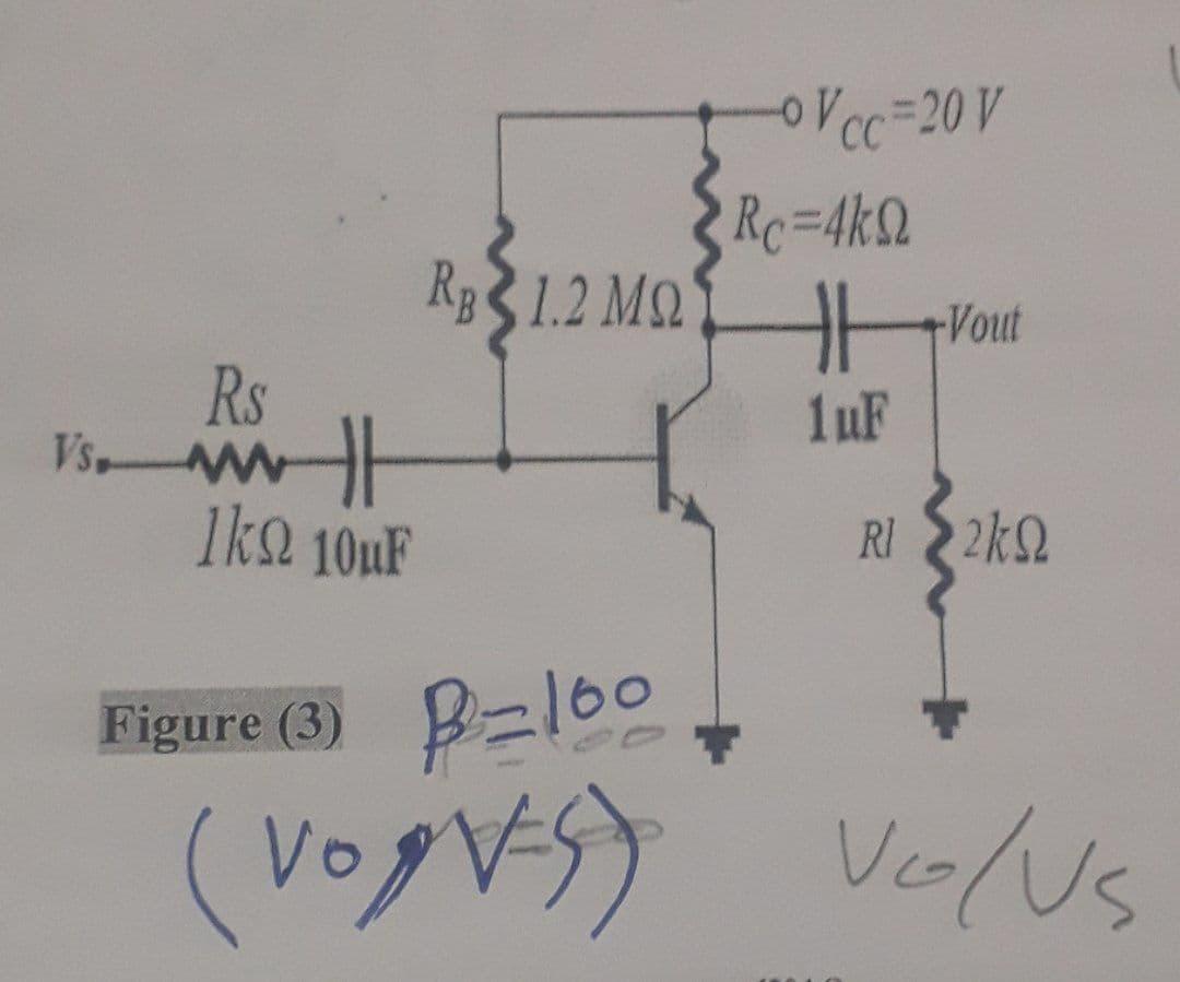 oVcc=20 V
CC
Rc=4k2
RB31.2 M2
Vout
Rs
Vs
1 uF
1ko 10UF
RI 22k2
Figure (3) P-160
Vo
Ve/Us
