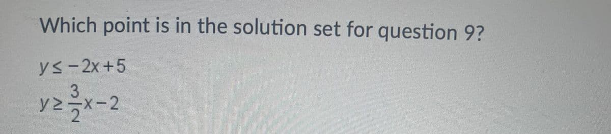 Which point is in the solution set for question 9?
ys-2x+5
3.
