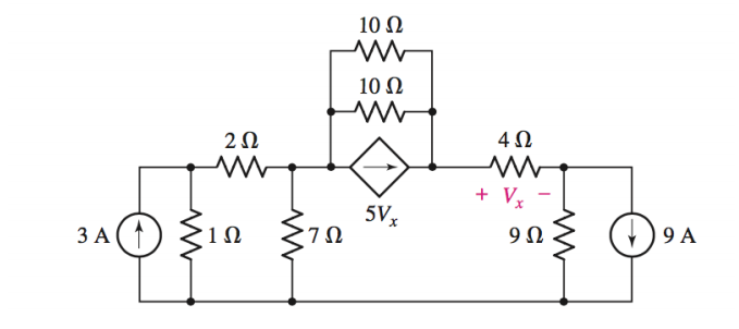 10 Ω
10 N
2Ω
+ Vx
5V,
ЗА
9Ω
9 A
