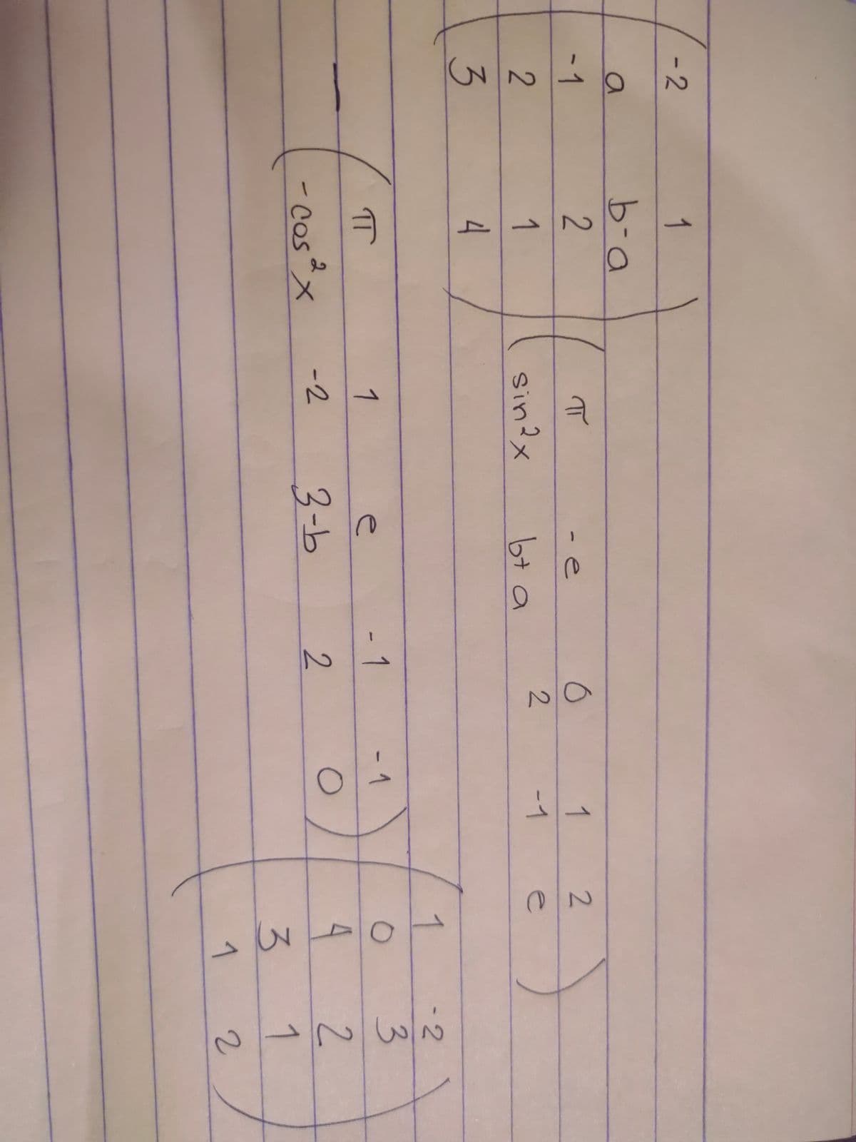 -2
a
-1
23
1
b-a
2
1
4
π
2
- Cos * x
π
sin 2x
1
-2
- e
b+ a
e
3-b
- 1
2
69
2
- 1
4
1
-1
O
2
ON
e
1
O
4
3
1
خدام
2
1
2