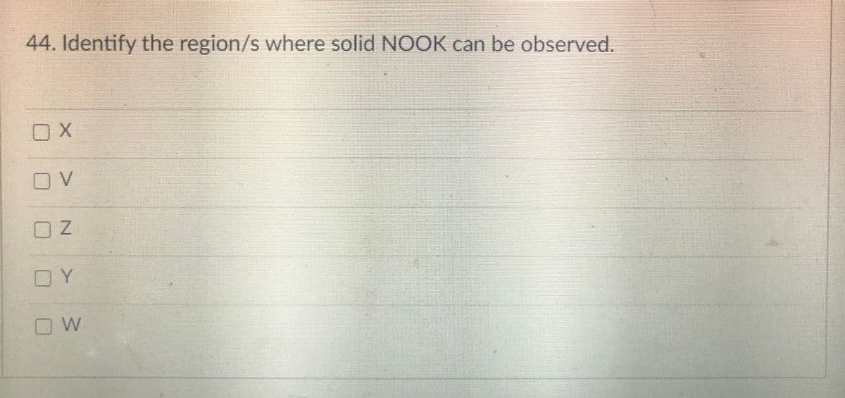 44. Identify the region/s where solid NOOK can be observed.
O V
OY
O W
