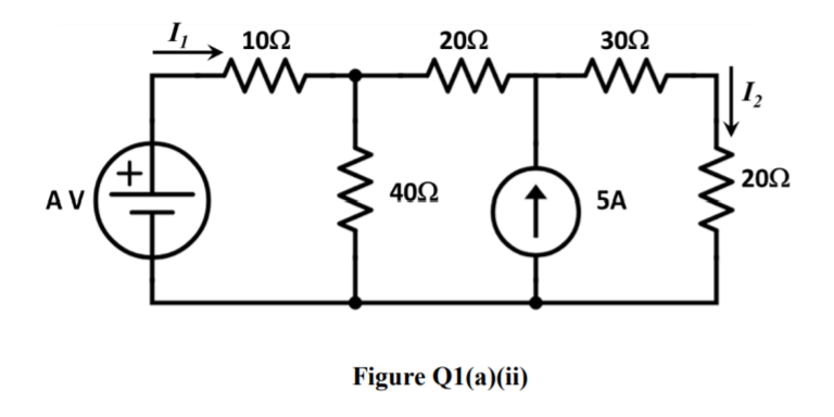 10Ω
20Ω
30Ω
20Ω
A V
402
5A
Figure Q1(a)(ii)
