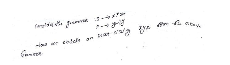 6oim hu abov.
Consida the grammar sx P 2
p ywly
staing y olm he abov
Jocw we
Giammar.
obfaln
an inpot
