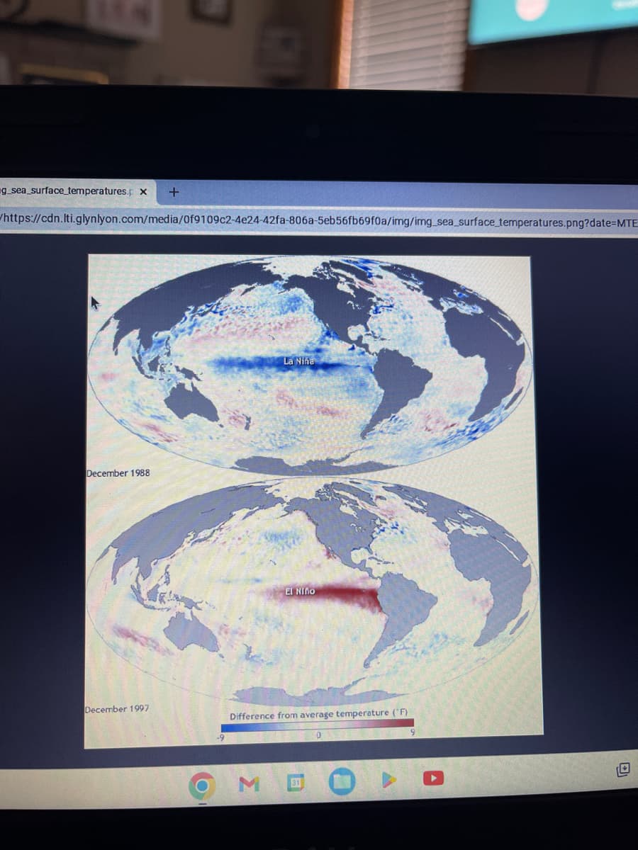 g_sea_surface_temperatures.p x
https://cdn.lti.glynlyon.com/media/0f9109c2-4e24-42fa-806a-5eb56fb69f0a/img/img_sea_surface_temperatures.png?date=MTE
December 1988
+
December 1997
La Niña
Σ
EL NIÑO
Difference from average temperature (°F)