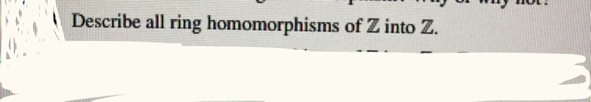 Describe all ring homomorphisms of Z into Z.
w