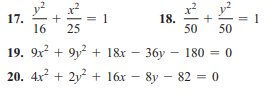 17.
16
18.
50
25
50
19. 9х2 + 9y?+ 18х — 36у — 180 %3D 0
20. 4х2 + 2у? + 16х — 8y — 82 - 0
