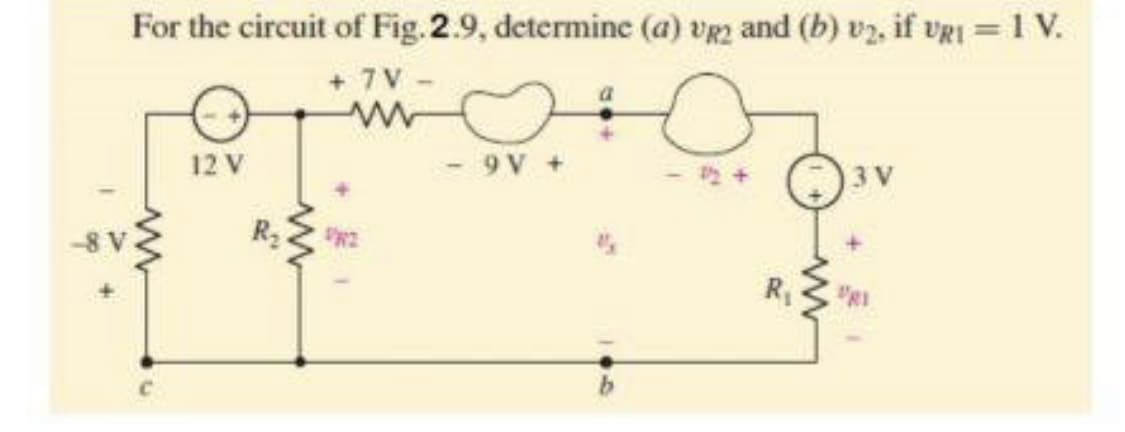 For the circuit of Fig.2.9, determine (a) vg2 and (b) vz, if VRI = 1 V.
+ 7V
12 V
+ A6
3 V
