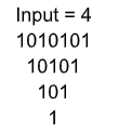 Input = 4
1010101
%3D
10101
101
1
