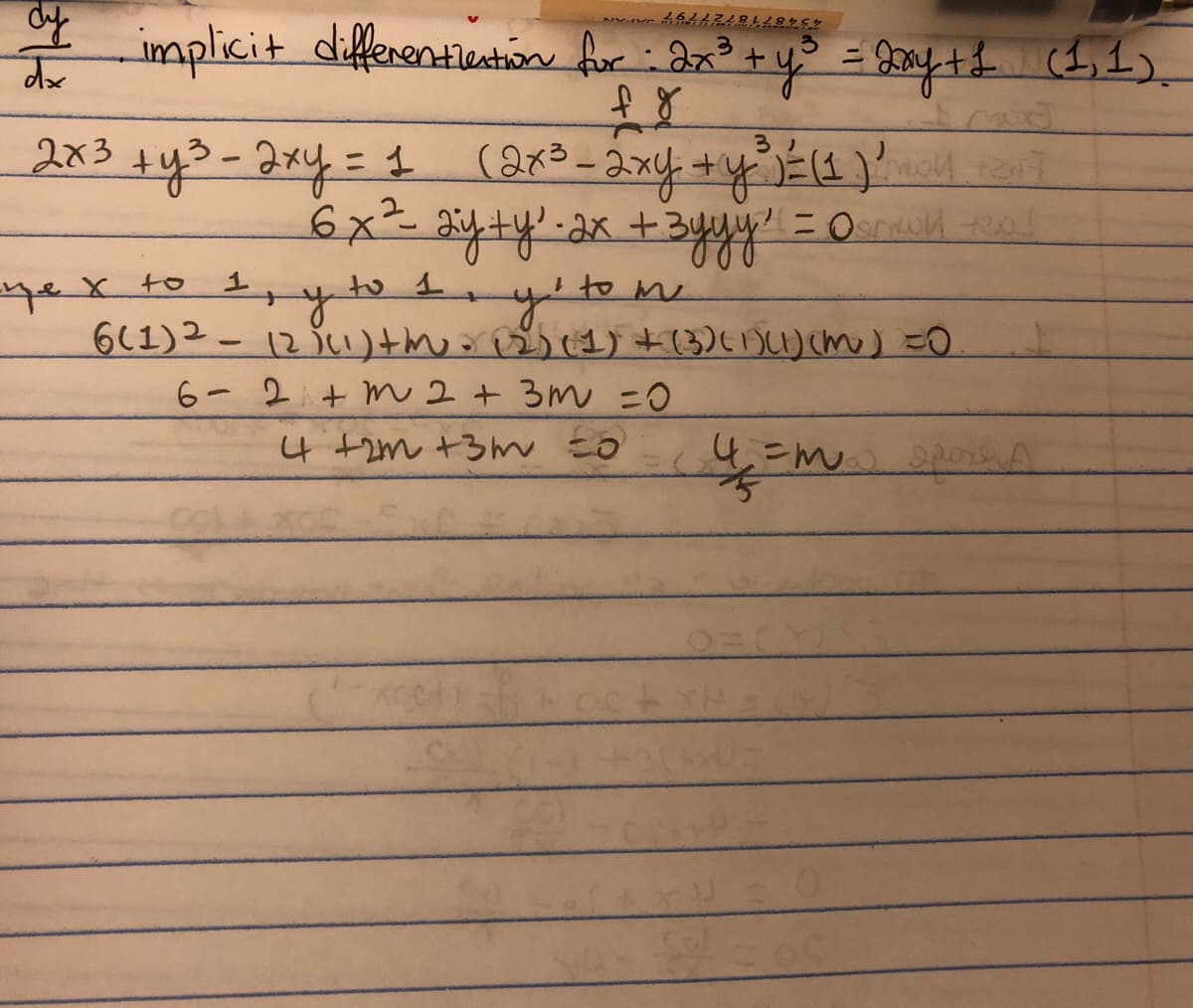 ンハ 品 Z48LL85.を
implicit diffenentiention for : 2x3+y° =my ts (31).
ニ
283 ty3-2ry=1
6x² ayty'.ax+3yyy =0 al
gexto1,yt ytom
61)2- 12 3い)t )) t13)())(m)O
to 1
す
6- 2 + m2+ 3 m =0
4 +m +3w こo
ニM pn
