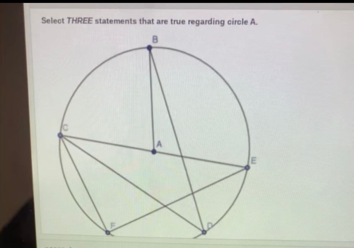 Select THREE statements that are true regarding circle A.
E
