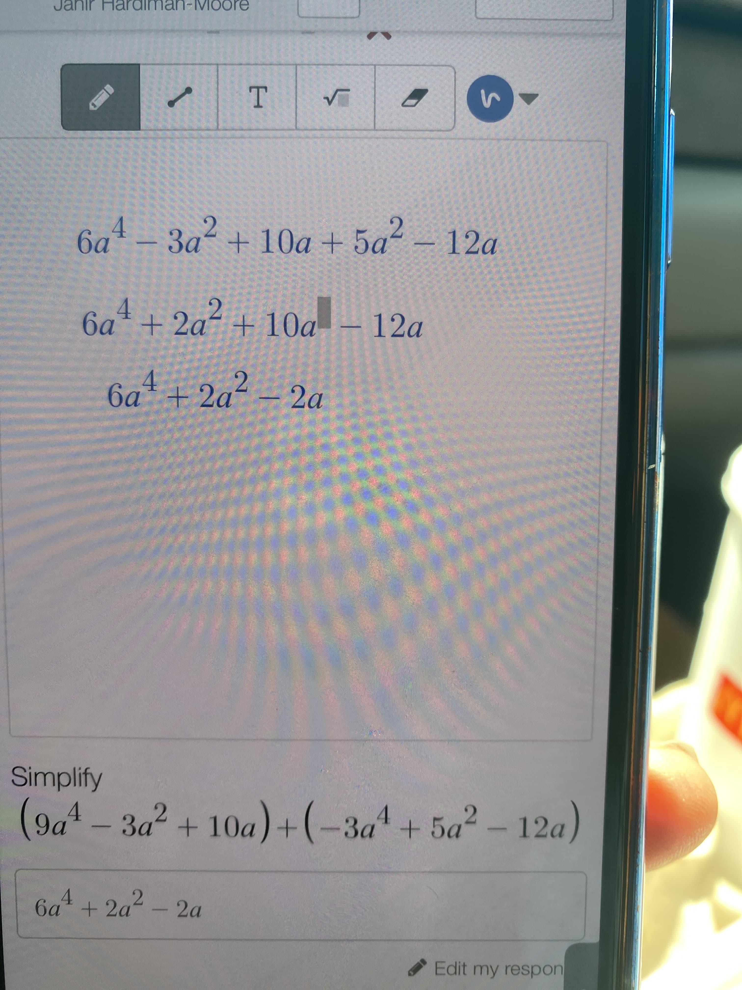 Simplify
0a)+(-3a*+ 5a2 – 12a)
4.
(9at- 3a²+ 10a)+(-3a+ 5a2 - 12a)
За?
