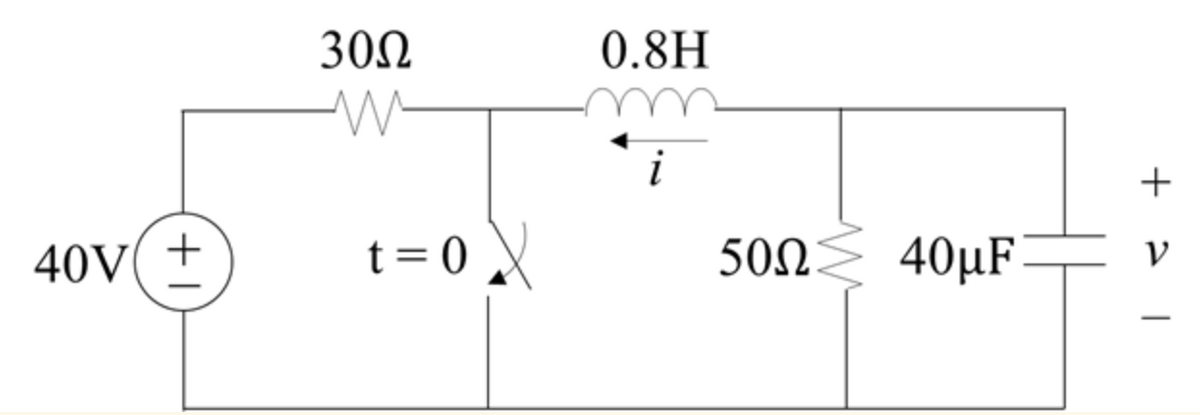 30Ω
0.8H
u
40V( +
t = 0
500
40µF
+ >
