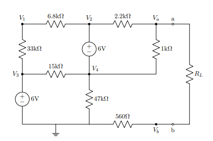 V₁
V3
• 33ΚΩ
+6V
6.8ΚΩ
www
Μ
15ΚΩ
Μ
V₂
(+)6V
V₁
• 47ΚΩ
2.2ΚΩ
Μ
5609
w
Va
1ΚΩ
a
V b
RL