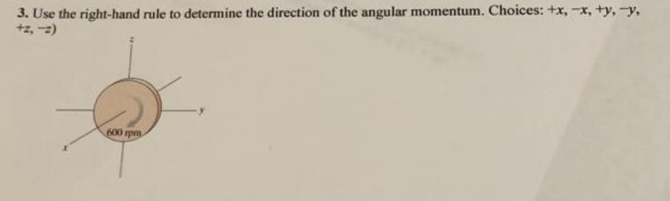 3. Use the right-hand rule to determine the direction of the angular momentum. Choices: +x,-x, +y, -y,
+z, -)
600 rpm
