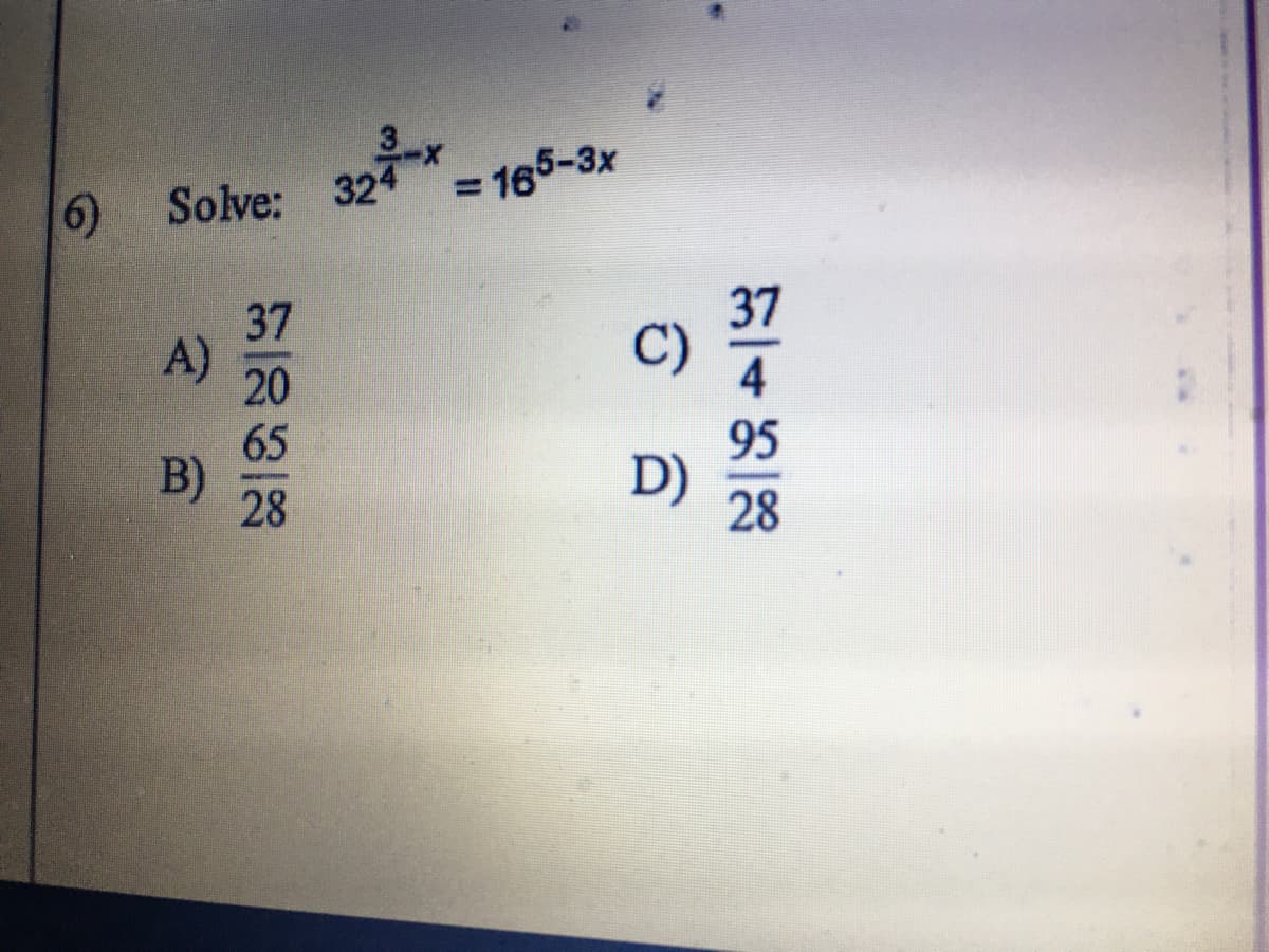 6)
Solve: 3-*
= 165-3x
印一4 的一%
6合
的一8318
B)
