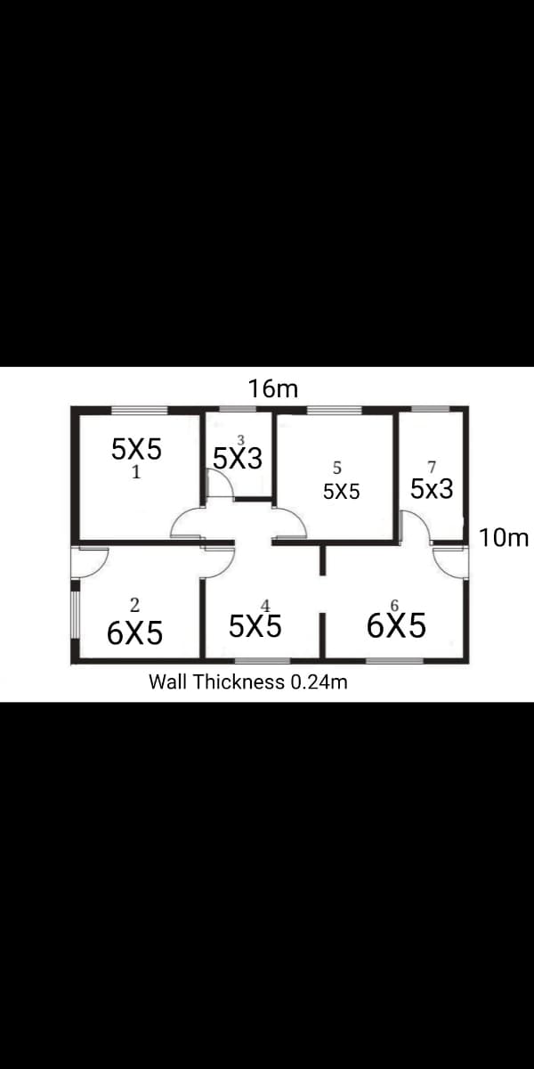 16m
5X5
5X3
5
5X5
5x3
10m
4
6X5
5X5
6X5
Wall Thickness 0.24m
