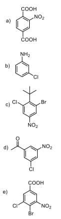 ÇOOH
NO2
a)
COOH
NH2
b)
CI
Br
c)
NO2
NO2
CI
соон
e)
NO2
Br
