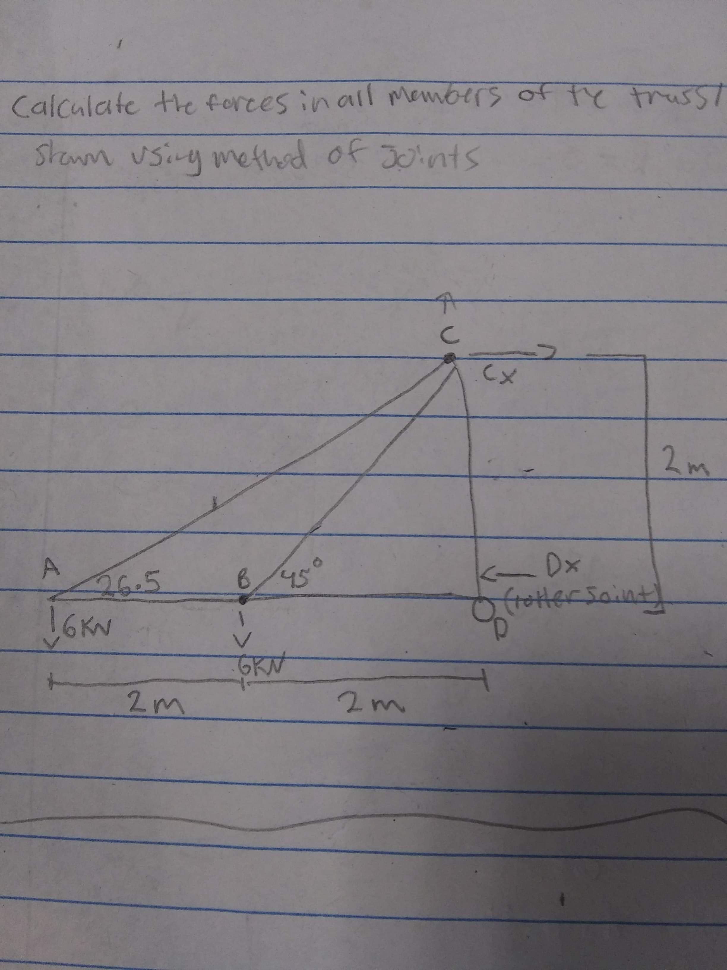 Calculate the forces in all Members of te trusst
stanm usiny methed of Joints
Cメ
2 m
26.5
0frottersaint)
GRN
2m
2m
C.
->
