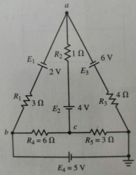 R231n
6 V
E1
2 V
E3
R30
R3
'3Ω
E2 + 4 V
R4 = 62
Rs = 3 0
E4 5 V
