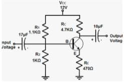 Vc
12V
RC
RI
10uF
4.7KO
17uF 1.1KO
Output
Voltag
nput
Joitage
R2
1KO
RE
4700
