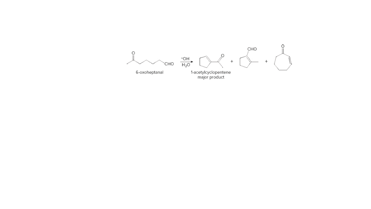 CHO
-OH
Сно
H20
6-oxoheptanal
1-acetylcyclopentene
major product
