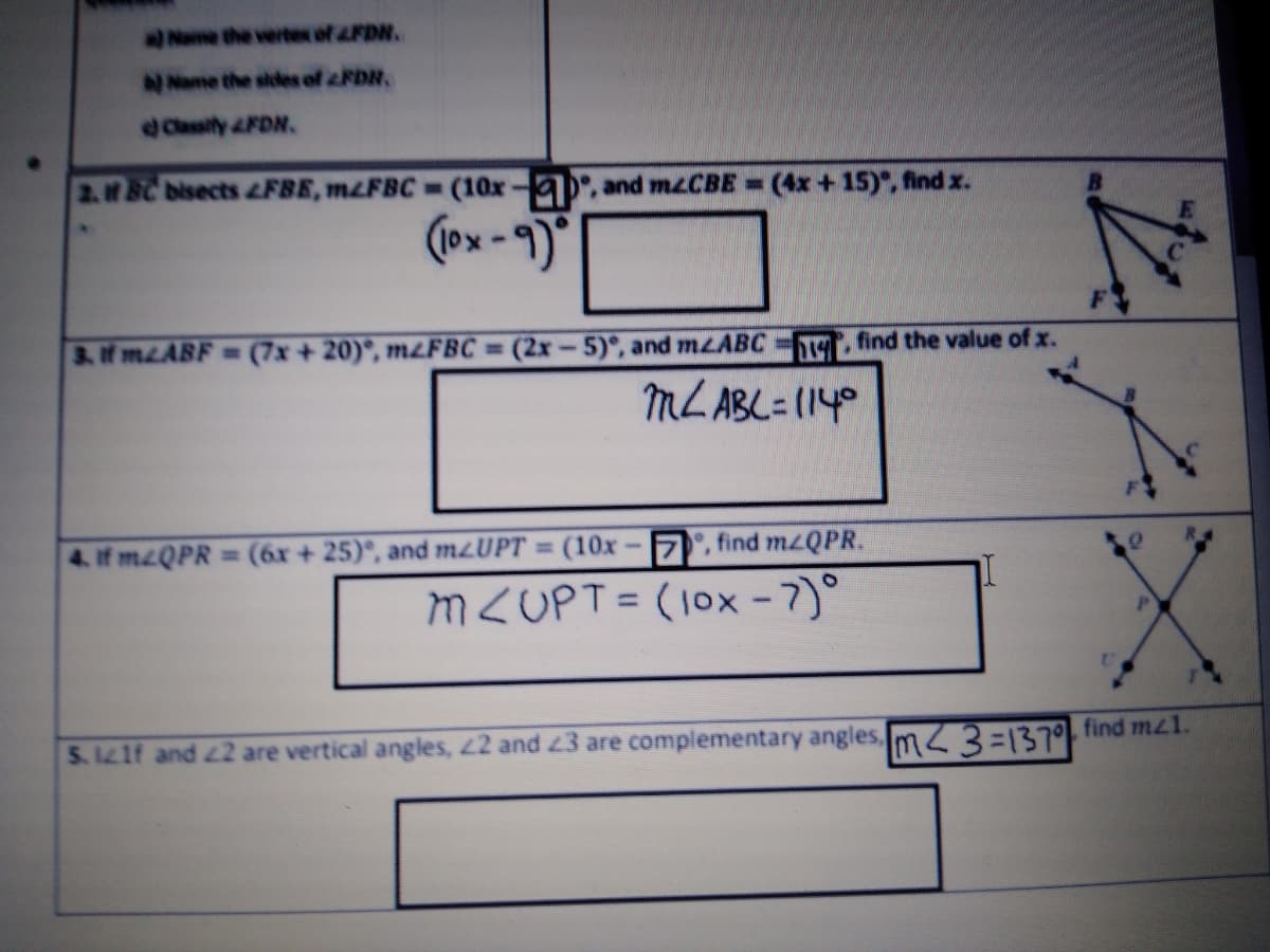 2.MBC bisects &FBE, MLFBC (10x-
, and M&CBE
- (4x + 15)", find x.
(ox -9)
