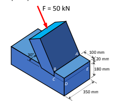 30°
F = 50 kN
8
D
100 mm
20 mm
180 mm
350 mm