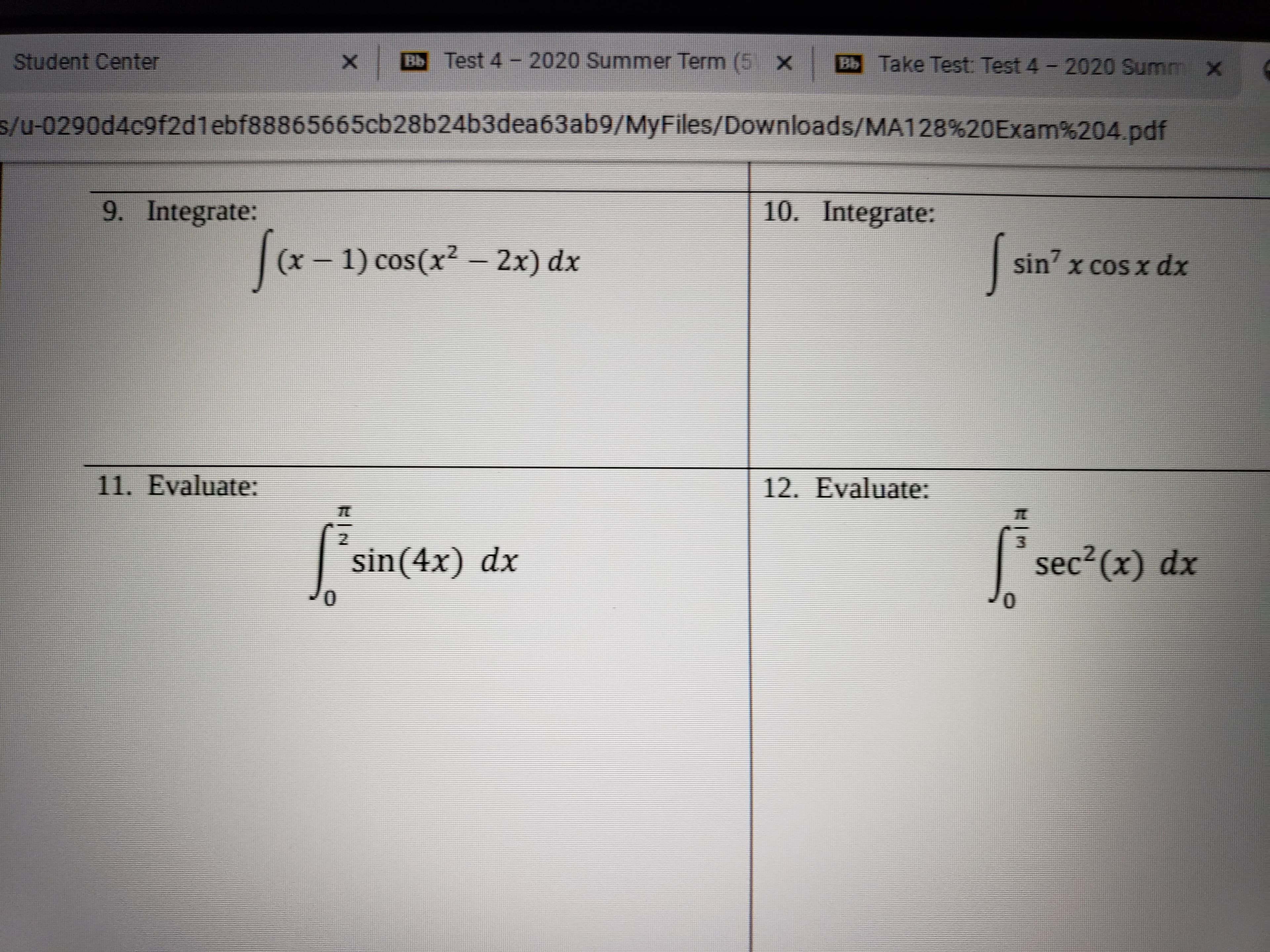 9. Integrate:
Ja
(x- 1) cos(x? - 2x) dx
