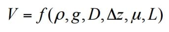 V = f(p,g,D,Az, u,L)
