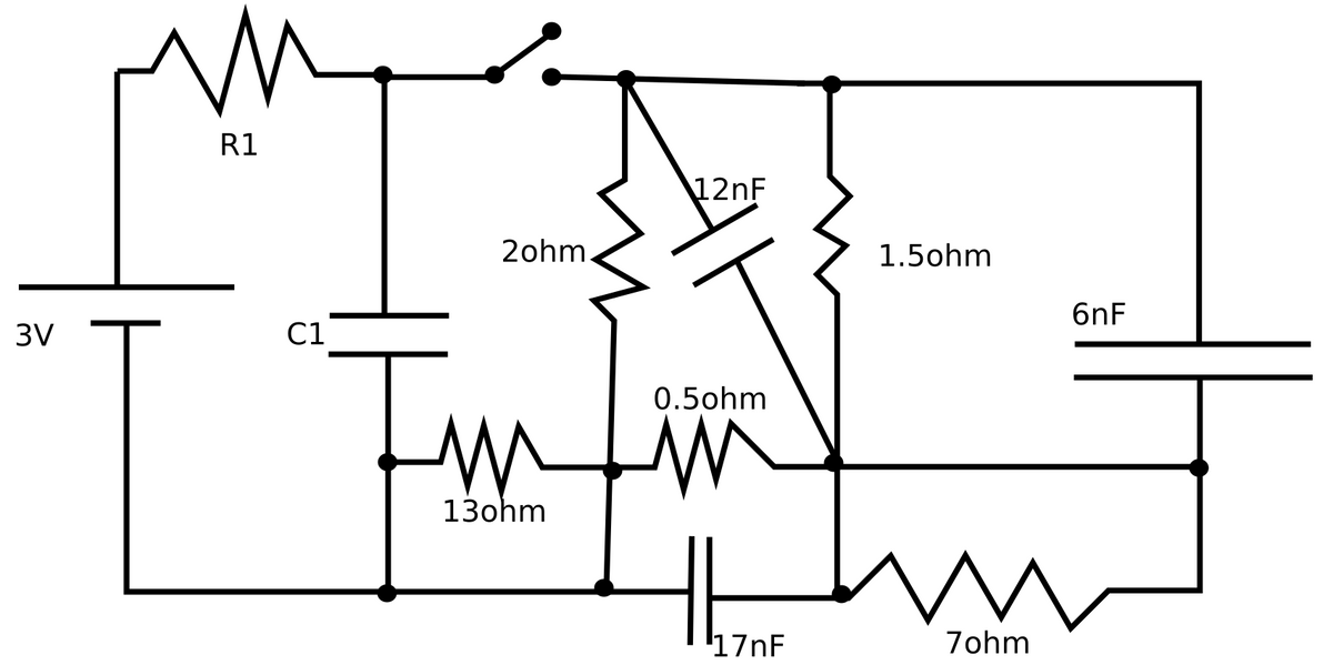 R1
12nF
2ohm
1.5ohm
6nF
3V
C1
0.5ohm
13ohm
17nF
7ohm
