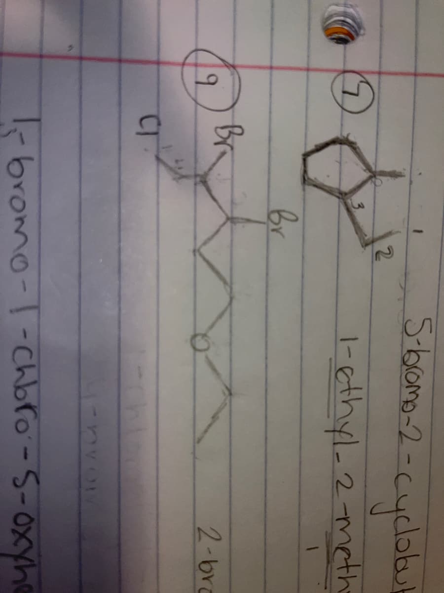 &
19 Bra
CI
Br
2
5-bromo-2-cyclabub
1-cthyl-2-meth
hlan
nyo
2-bro
1-bromo-1-Choro-5-oxyhe