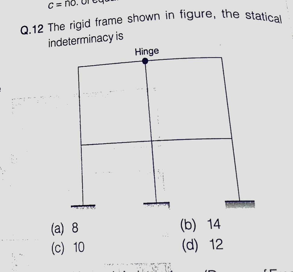 C = no.
indeterminacy is
Hinge
(a) 8
(b) 14
(d) 12
(c) 10
