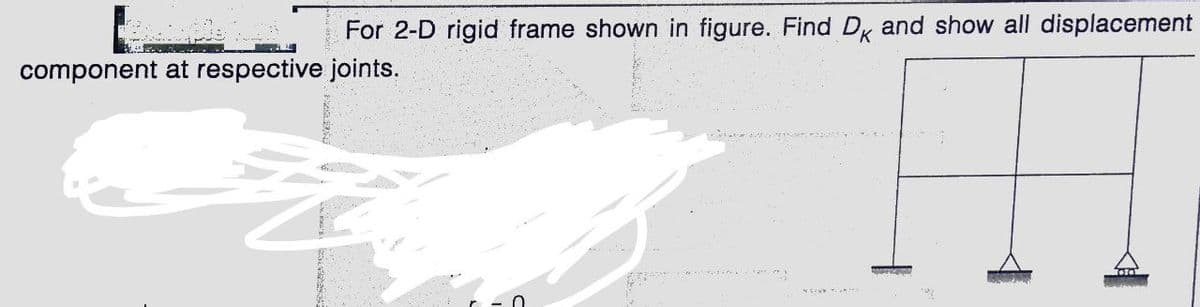 For 2-D rigid frame shown in figure. Find Dx and show all displacement
component at respective joints.
