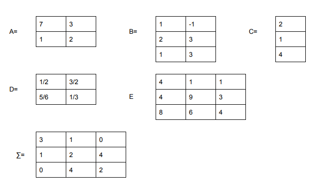 田,目
7
3
1
-1
2
A=
B=
2
3
1
1
3
4
1/2
3/2
1
D=
5/6
1/3
8
4
1
2
4
4
3.
4.
2.
3.
