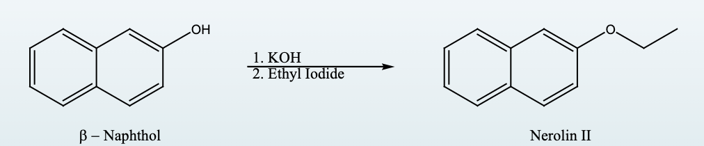 ß - Naphthol
3-
OH
1. KOH
2. Ethyl Iodide
Nerolin II