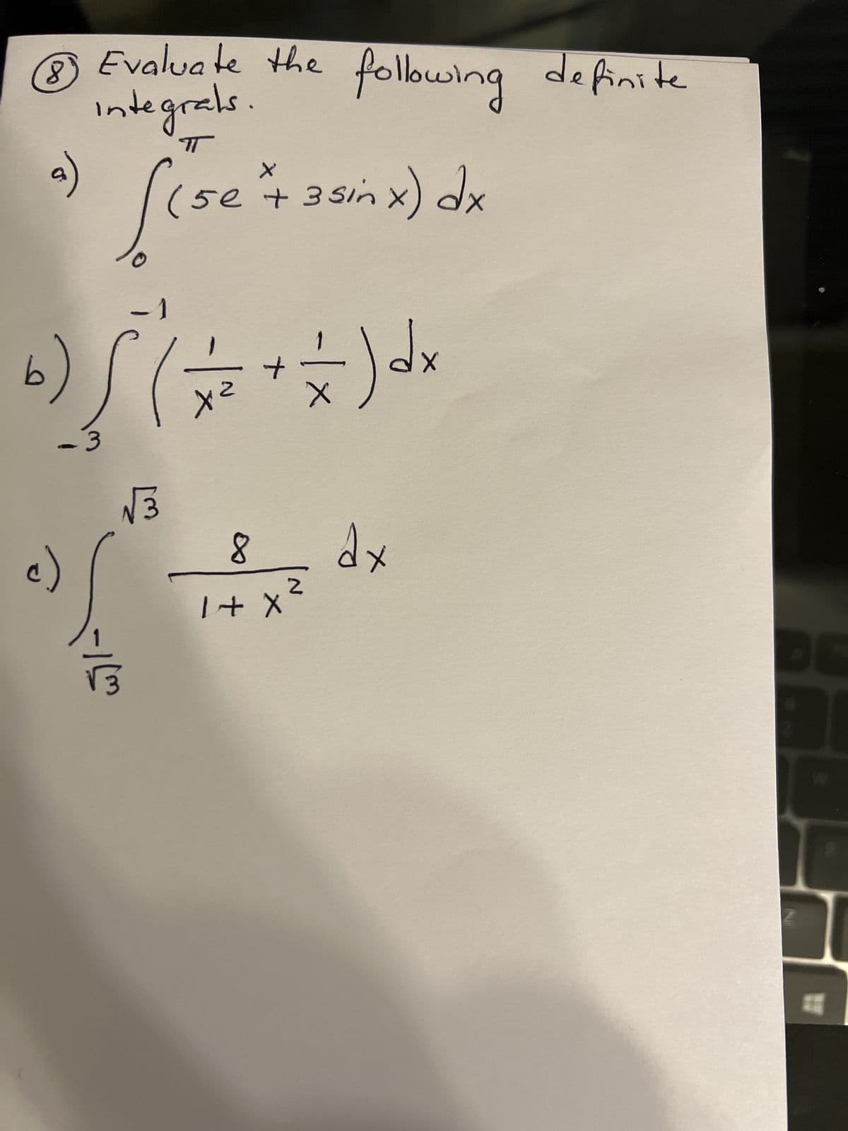 хр
zx +1
X
8
2
EN
E
X
xp ( ‡ + ²^ ) S (9
-
X
-1
(5e + 3 sin x) dx
Š
T
wild
IL
привари
Evaluate the following definite
(₁
(5
8