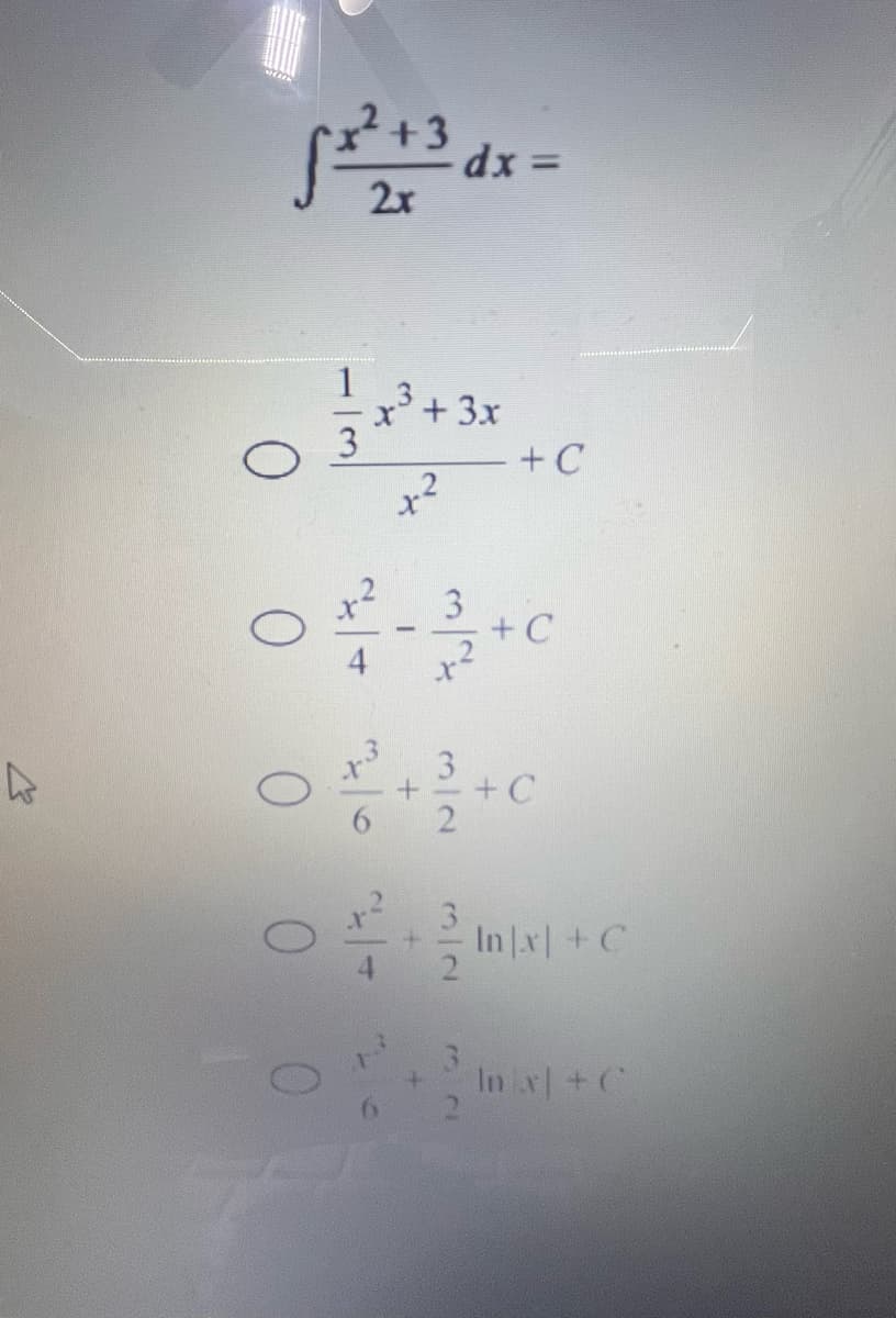 dx =
2x
1
+ 3x
3.
-+C
x²
3
+ C
3
+C
2
In x +C
In x +C
3/2
