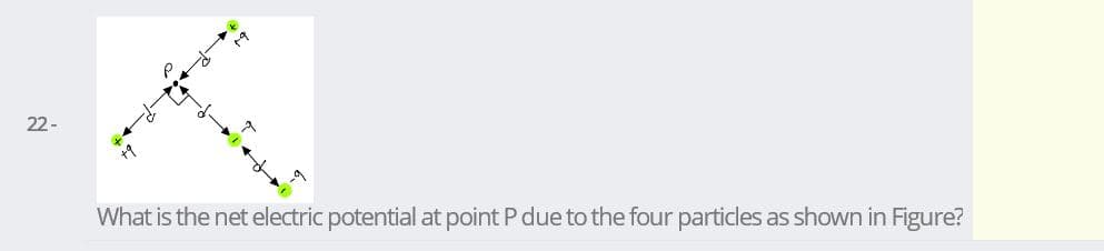 22-
What is the net electric potential at point P due to the four particles as shown in Figure?
