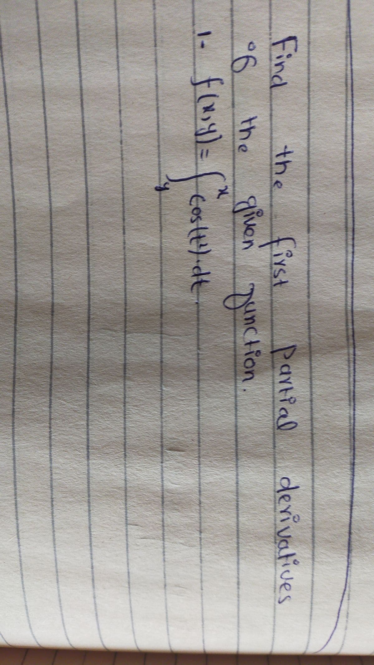 Find
the
first
Partial
derivatives
iYst
the
given qunctfon
unction
1-
Costt) dt.
