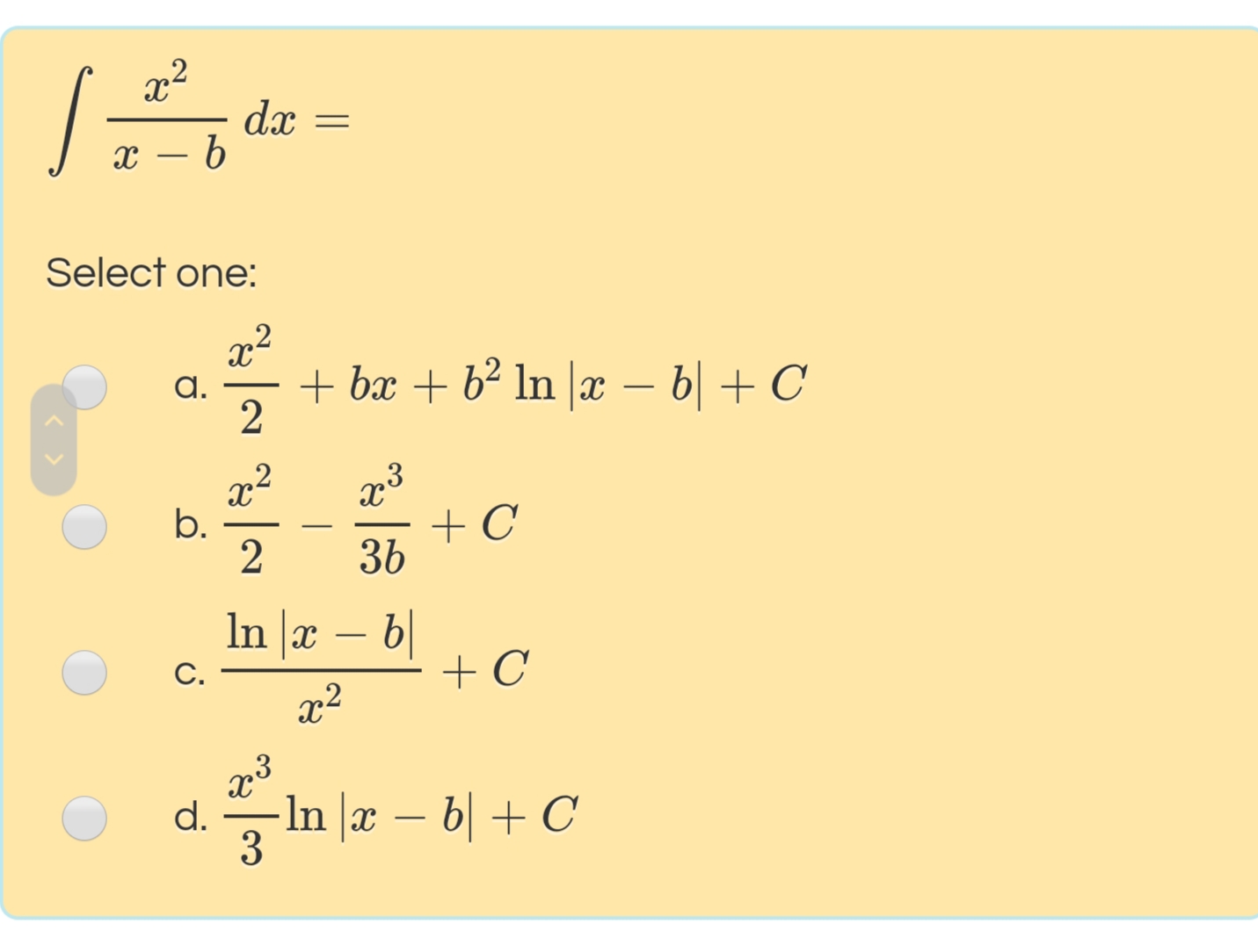 x²
dx
x – b
