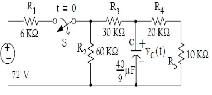 R1
w
6KO
72 V
t = 0
있군
R3
싸
30K
S R, S60K2
40
히
UF
R₁
-W
20 Ke
Tre(t) 10K2
R₂