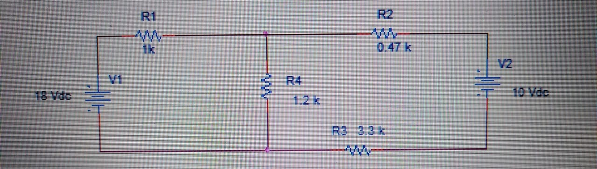 R1
R2
1k
0.47 k
V2
V1
R4
18 Vdc
10 Vdo
1.2k
R33.3k
