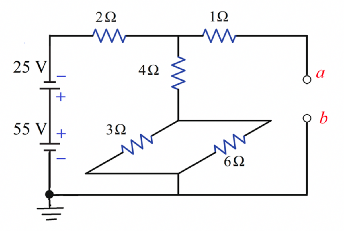 1Ω
25 V
4Ω
55 V +
3Ω
